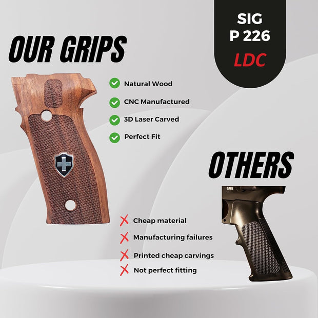 Sig Sauer P226 LDC II and LDC 2 Walnut Wood Grips Silver Metal Logo