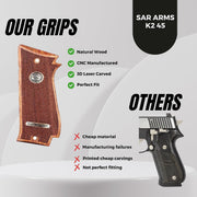Sar Arms K245 K2 45 Grips, Walnut Wood Silver Metal Grips