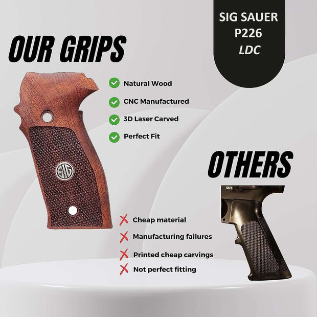 Sig Sauer P226 LDC II and LDC 2 Walnut Wood Grips Gold Metal