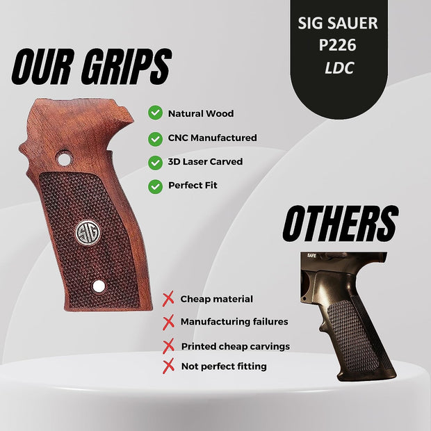 Sig Sauer P226 LDC II and LDC 2 Walnut Wood Grips Gold Metal