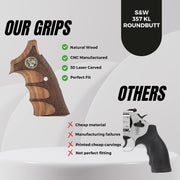S&W K/L Frame Squarebutt Wood Grips, Hard Wood Grips
