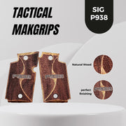 Sig Sauer P938 Grips, P938 Grips, Walnut Wood Gun Silver Metal Grips
