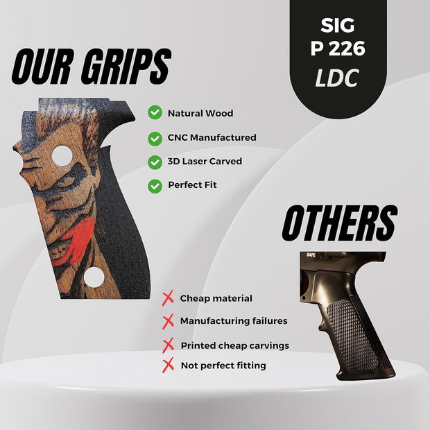 Sig Sauer P226 LDC II and LDC 2 Walnut Wood Grips Joker Laser Engraving