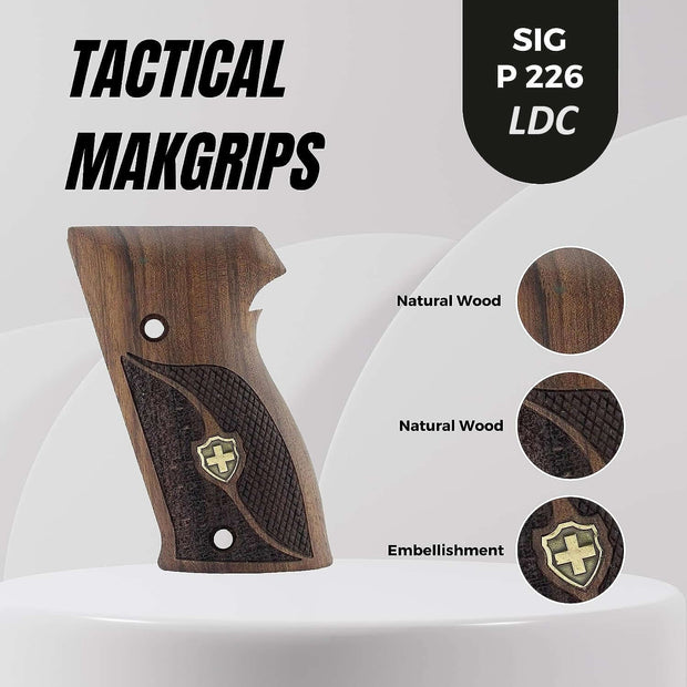 Sig Sauer P226 LDC II and LDC 2 Walnut Wood Grips Gold Metal Logo