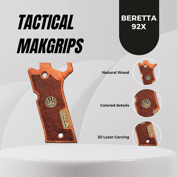 Beretta 92 X Wood Gun Gold Metal Grips
