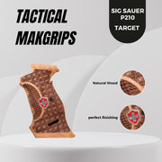 Sig P210 Wooden Target Grips, Enamel Cross Logo, Walnut Wood Gun Silver Metal Grips