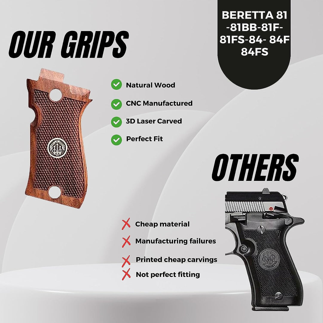 thumbnail image 2 of Beretta OEM Wood Grip Set For Model 84F Pistol - Made In Italy - Includes Screws 2 of 6