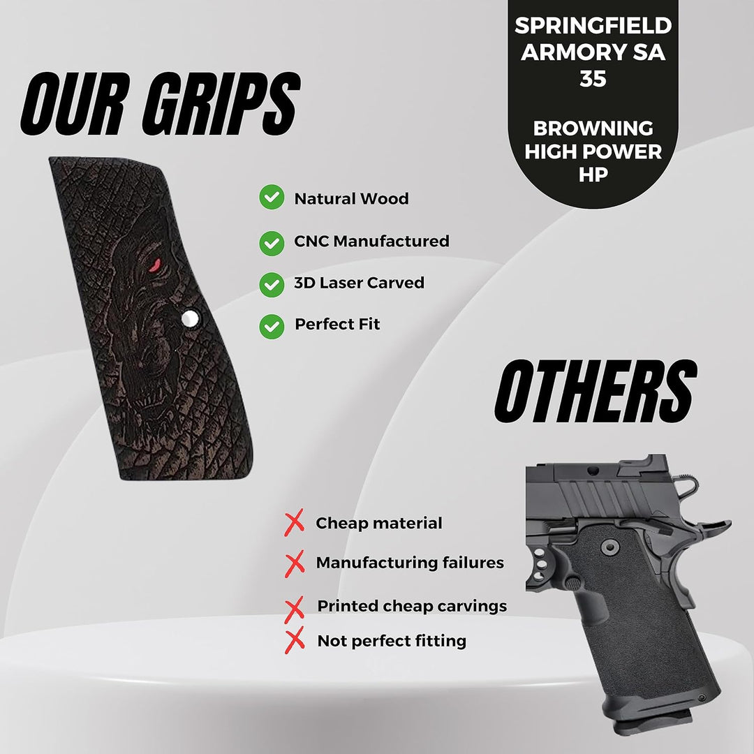 Poignées Pistolet KSD Grips Acrylique Noir Diamant Pour Browning Hi-Power Mk1/2/3