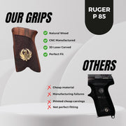 Ruger P85 Gun Grips, Wooden Gun Gold Metal Grips