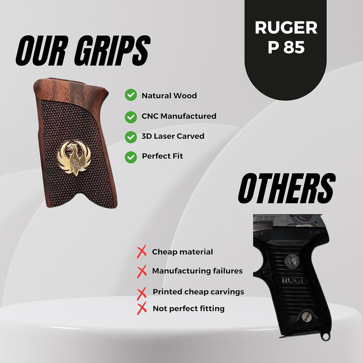 Ruger P85 Gun Grips, Wooden Gun Gold Metal Grips