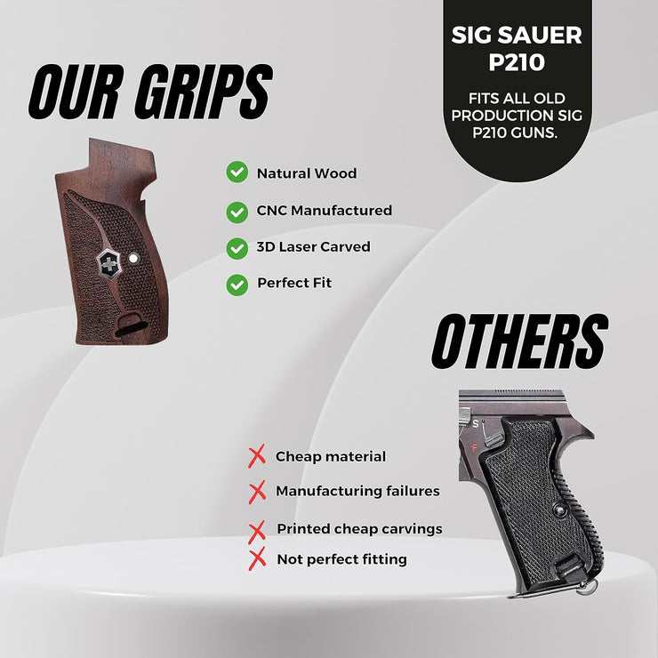 SIG P210 Orthopedic Wood Silver Metal Grips