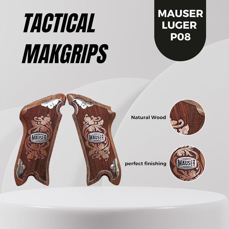 Mauser Luger P08 Gun Grips Wooden Gold Metal