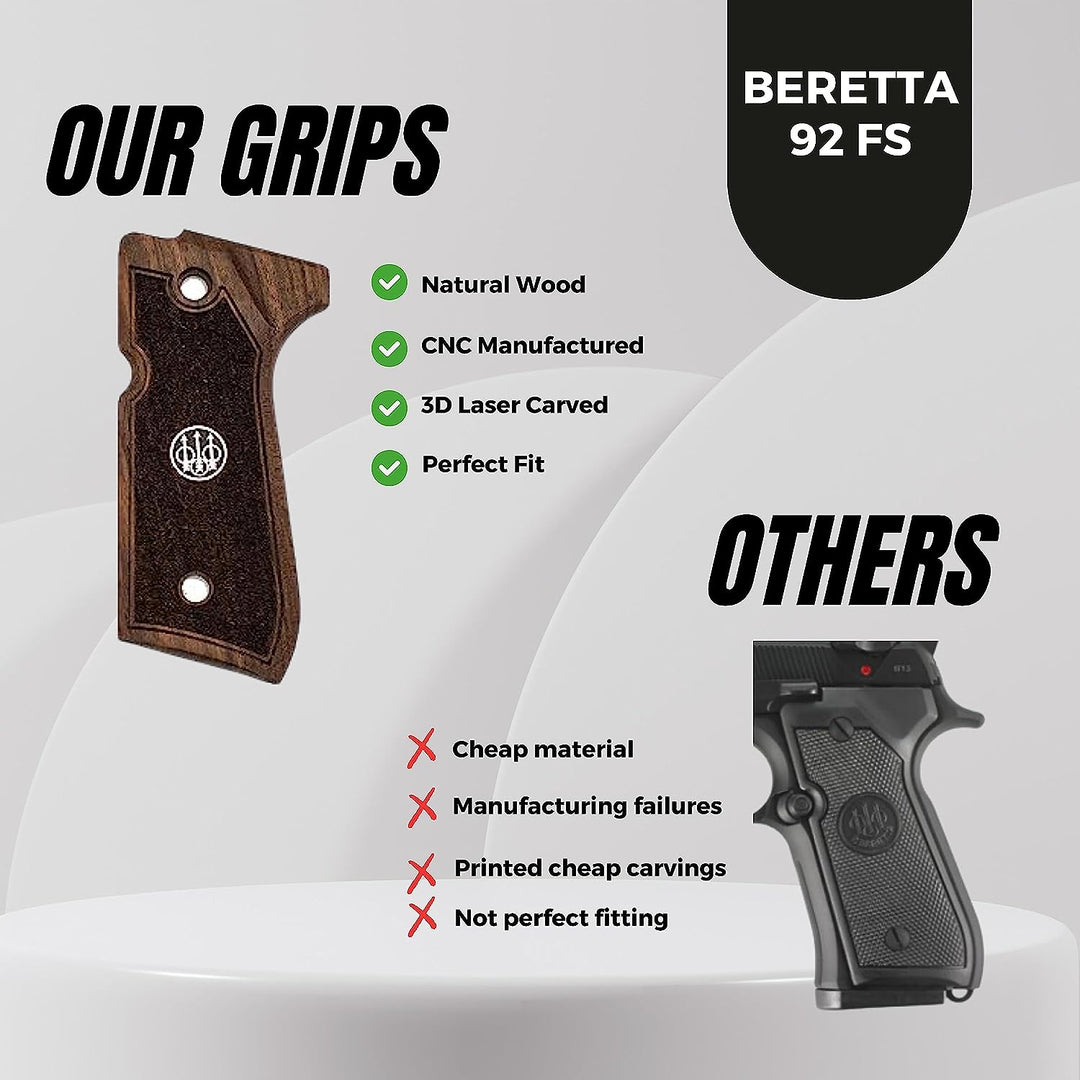 Handmade Walnut Wood Grips For Beretta 92F, 92FS, M9, 96 – US-Based Seller, Premium Quality