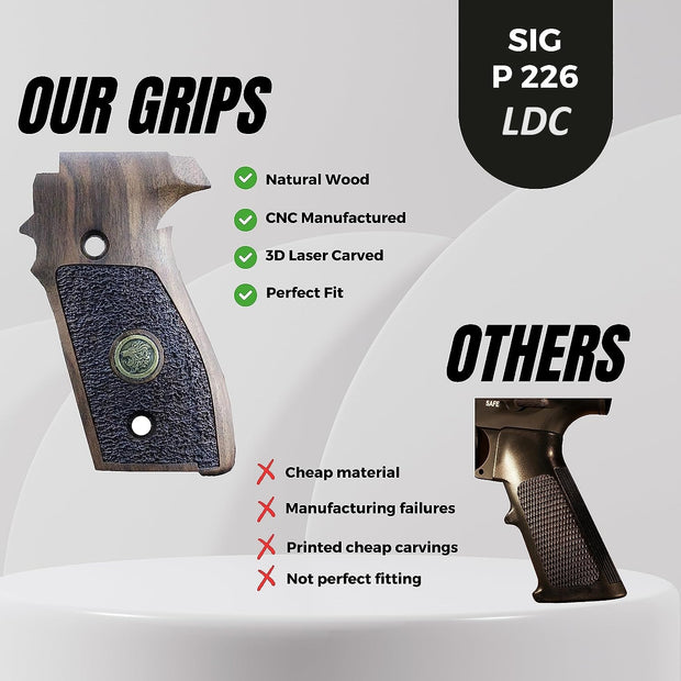 Sig Sauer P226 LDC II and LDC 2 Walnut Wood Grips Gold Lion Metal Logo