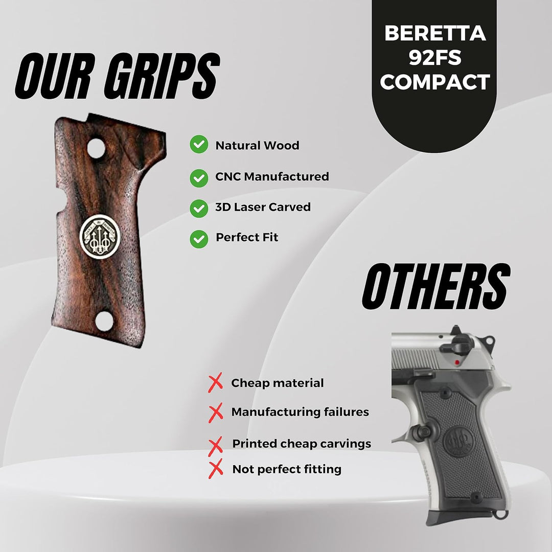 Compatible with Beretta 92 FS Compact Silver Metal Grips