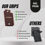 Sig Sauer P938 Grips, P938 Grips, Walnut Wood Gun Gold Metal Grips