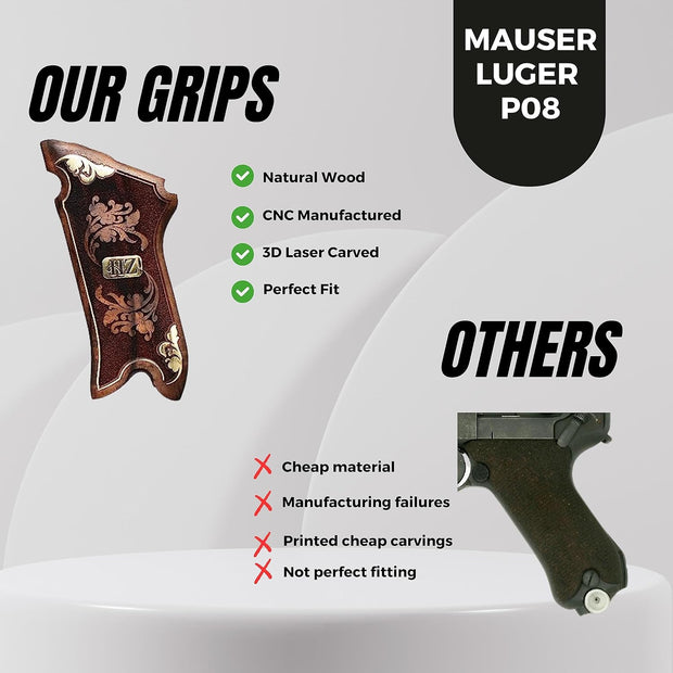 Mauser Luger P08 Gun Grips, Wooden Grips