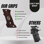 Colt 1911 Wood Grips Gun Gold Metal Grips