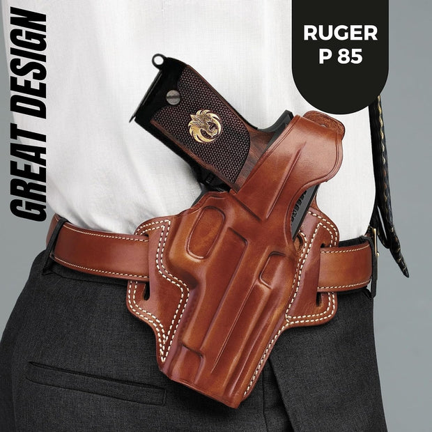 Ruger P85 Gun Grips, Wooden Gun Gold Metal Grips