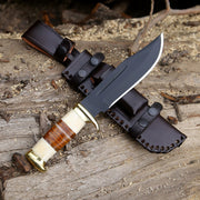 Vindicator Custom Bowie Knife with Bone & Stacked Leather Handle