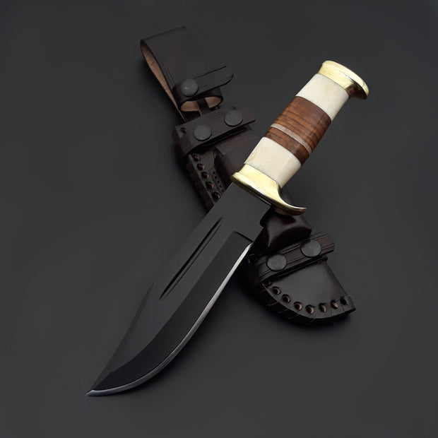 Vindicator Custom Bowie Knife with Bone & Stacked Leather Handle