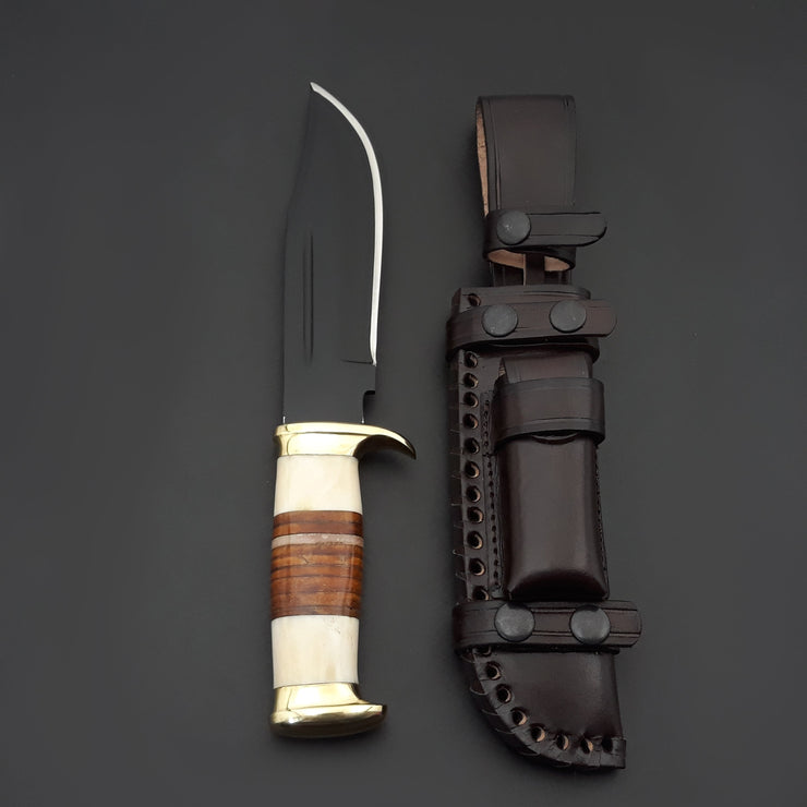 Vindicator Custom Bowie Knife with Bone & Stacked Leather Handle