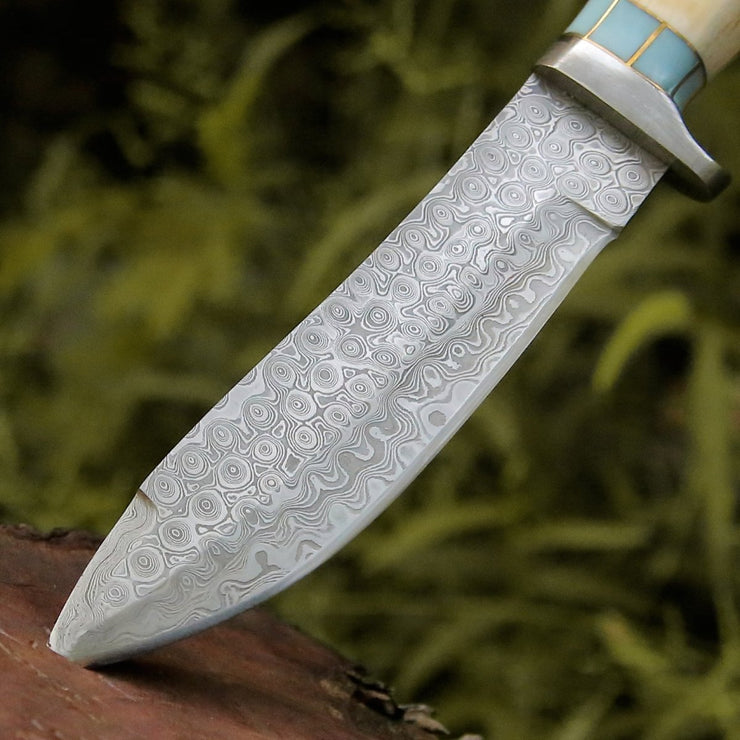 Viral Bull Nose Hunting Knife with Antler & Turquoise Handle