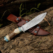 Viral Bull Nose Hunting Knife with Antler & Turquoise Handle